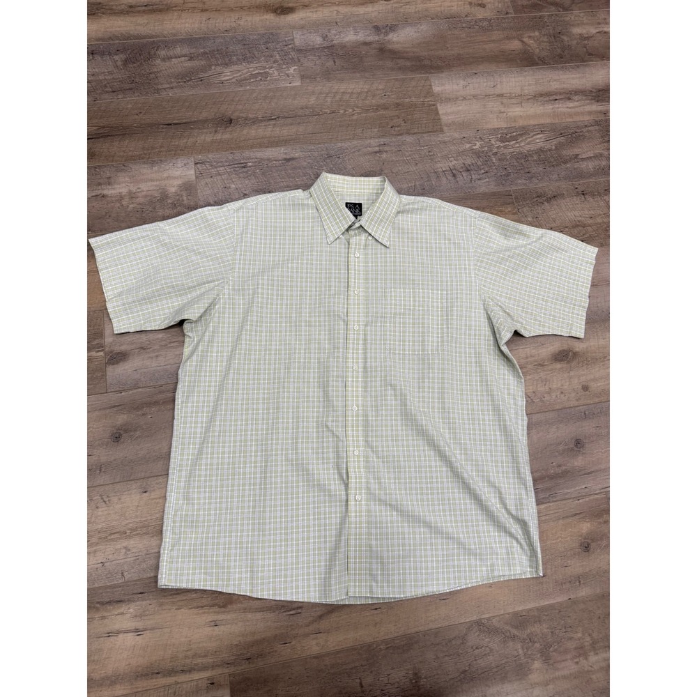 Jos A Bank Travelers Collection XXL Green Plaid Short Sleeve Button Down Shirt